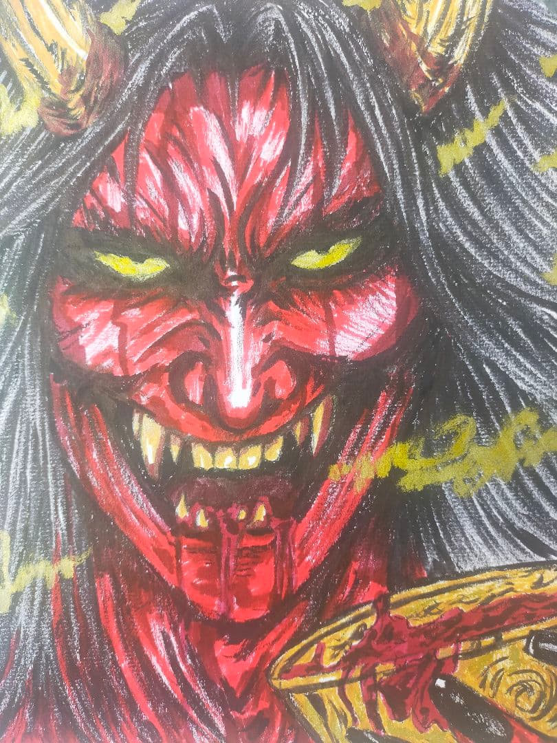 【真筆一点物】酒呑童子 - 再起の咆哮（筆ペン一発描き/肉筆画/大色紙）