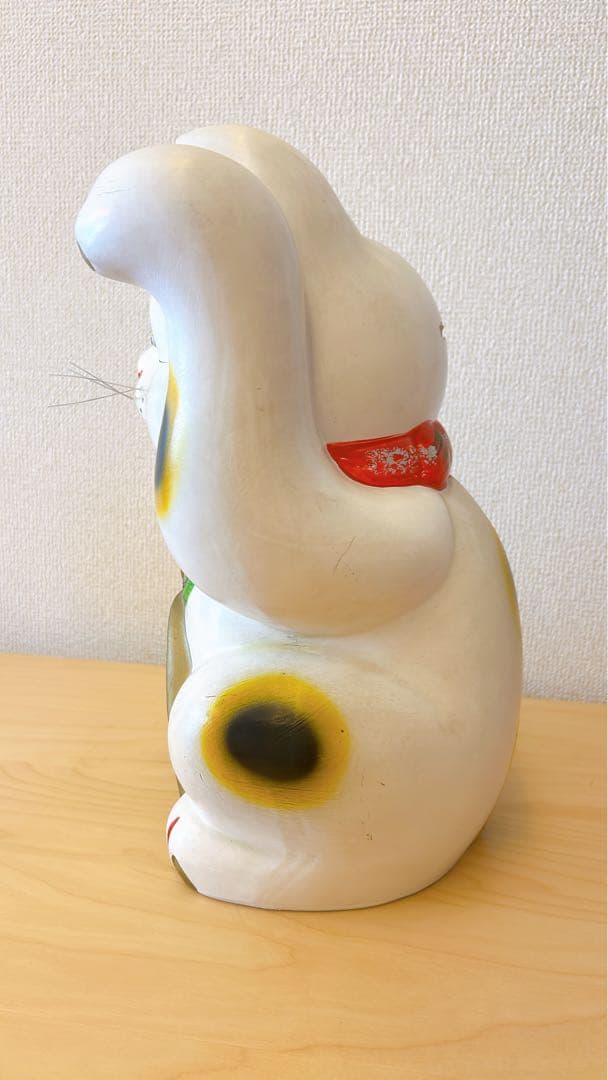 招き猫 左手上げ 三毛猫 貯金箱 約34cm