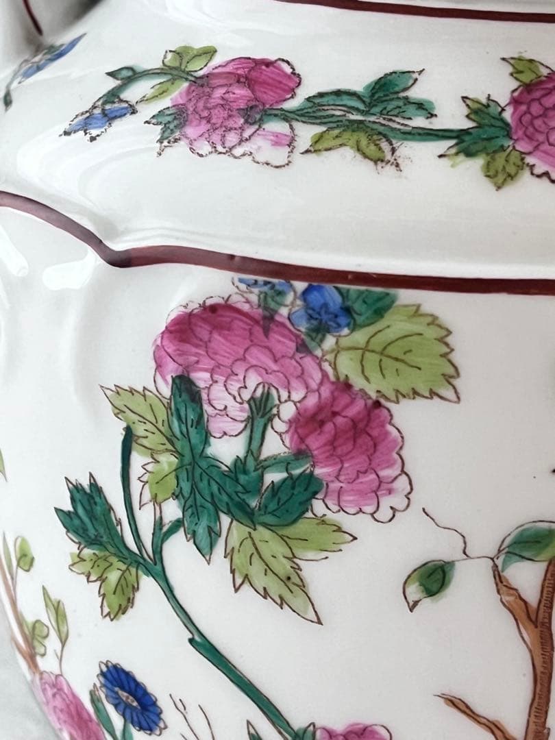 【美品】フランスアンティーク 磁器製 ハンドペイントの花 ポット[3430]