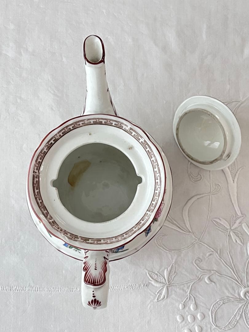 【美品】フランスアンティーク 磁器製 ハンドペイントの花 ポット[3430]