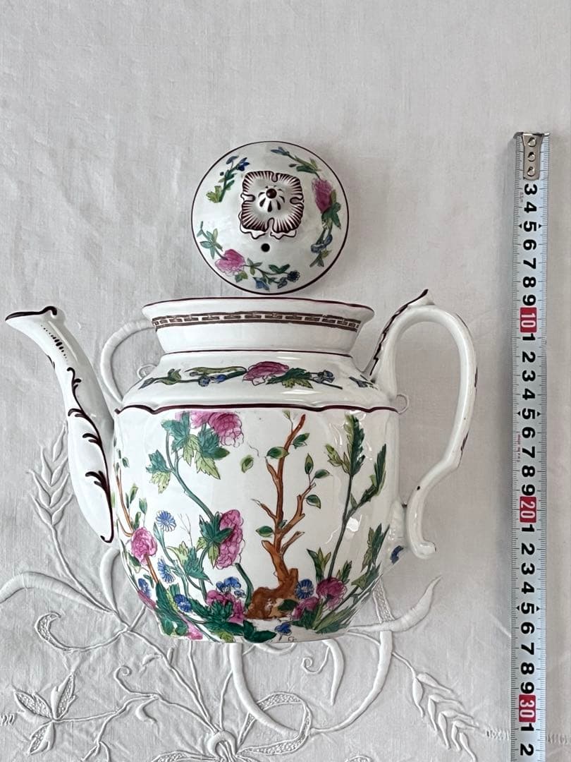 【美品】フランスアンティーク 磁器製 ハンドペイントの花 ポット[3430]