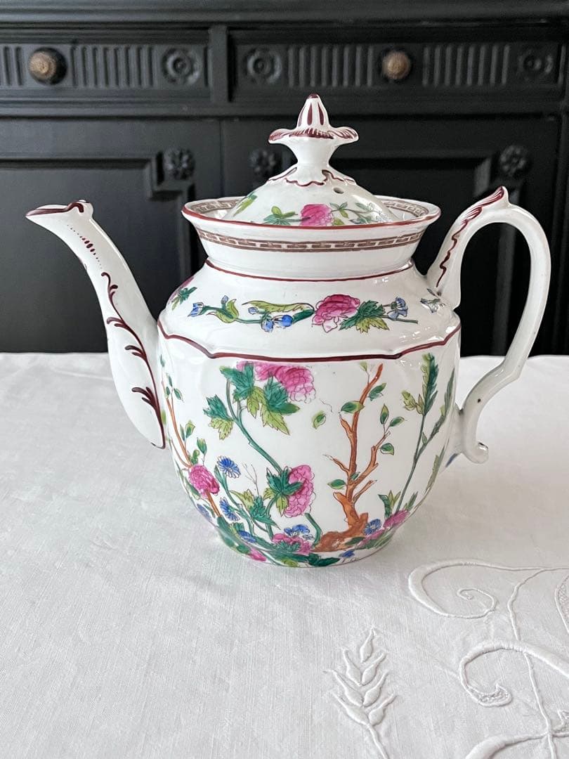 【美品】フランスアンティーク 磁器製 ハンドペイントの花 ポット[3430]