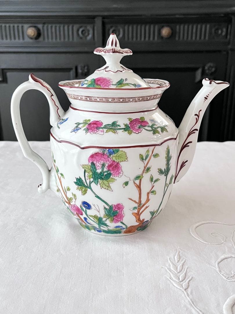 【美品】フランスアンティーク 磁器製 ハンドペイントの花 ポット[3430]
