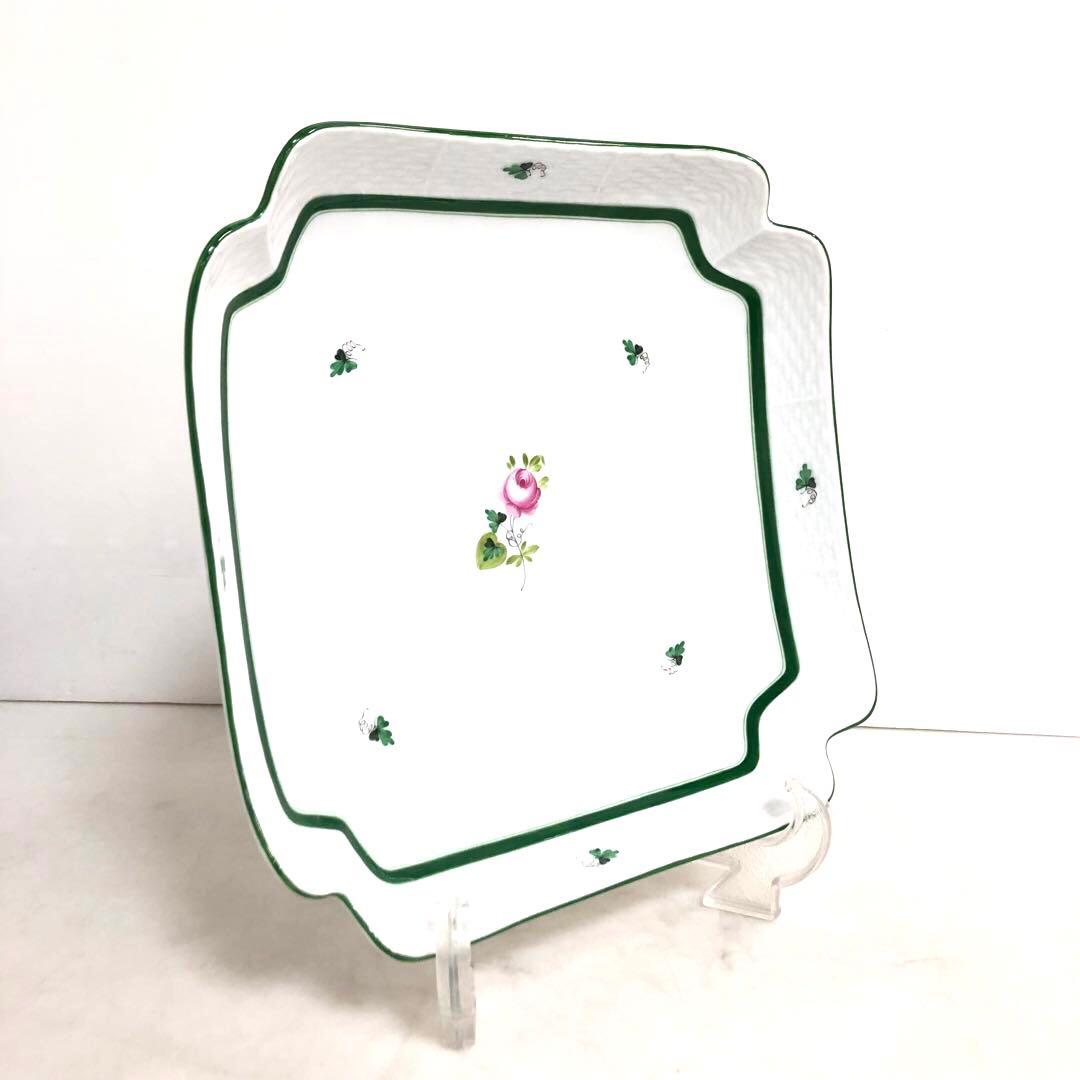 HEREND ヘレンド　スクエアケーキプレート　ウィーンの薔薇　26cm