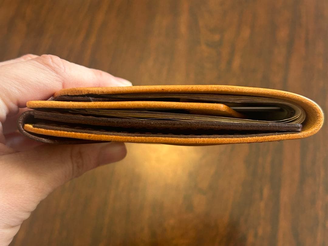 本革 スリム コンパクト 薄型 財布 ハンドメイド レザー 手縫い 二つ折り