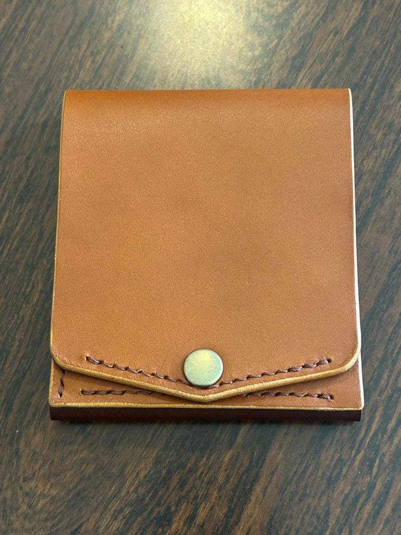 本革 スリム コンパクト 薄型 財布 ハンドメイド レザー 手縫い 二つ折り