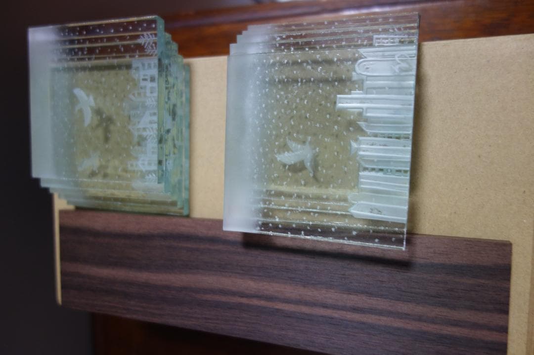 ワタナベカズオ アーティストのガラスオブジェ コールドワーク　雪の世界