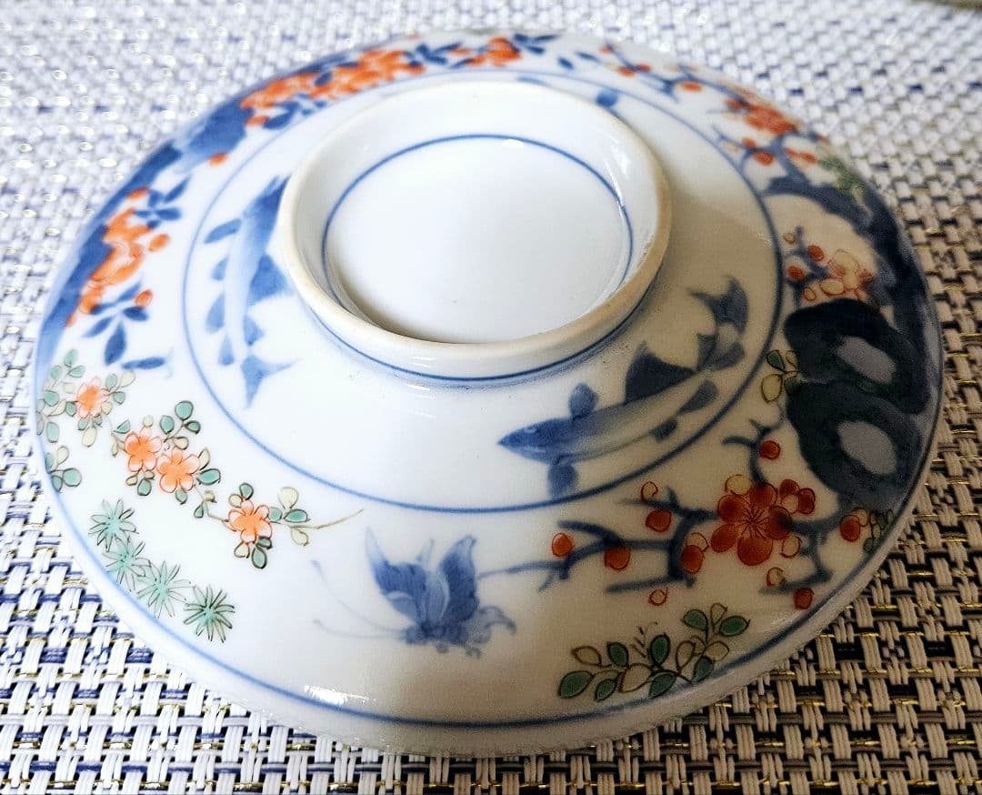 【最上級伊万里❗】江戸末期～明治　画工喜作　細工宗一　柿右衛門手　花と鮎図蓋碗