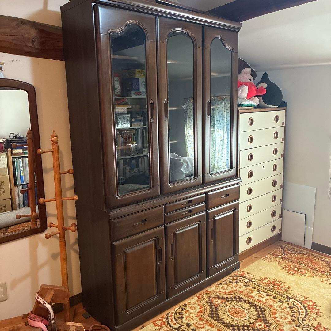 食器棚/本棚/箪笥/収納棚/木製棚/ ガラス扉 ヴィンテージ家具 『 引取希望』