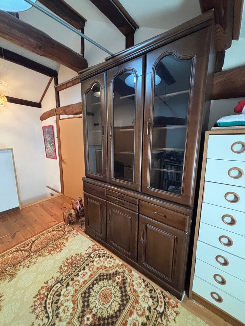 食器棚/本棚/箪笥/収納棚/木製棚/ ガラス扉 ヴィンテージ家具 『 引取希望』