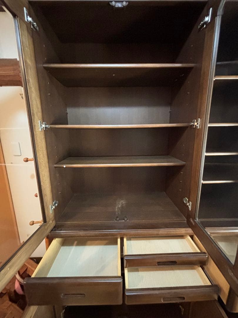食器棚/本棚/箪笥/収納棚/木製棚/ ガラス扉 ヴィンテージ家具 『 引取希望』
