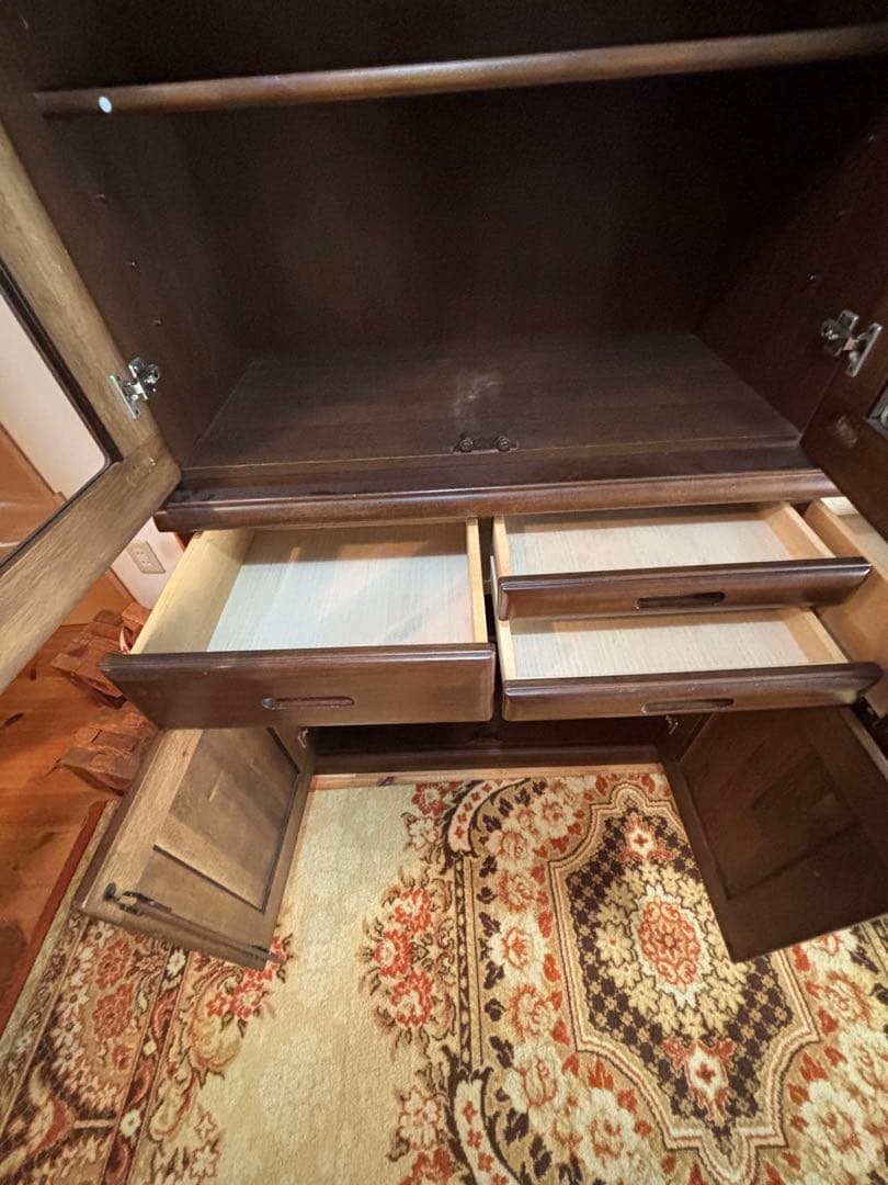 食器棚/本棚/箪笥/収納棚/木製棚/ ガラス扉 ヴィンテージ家具 『 引取希望』