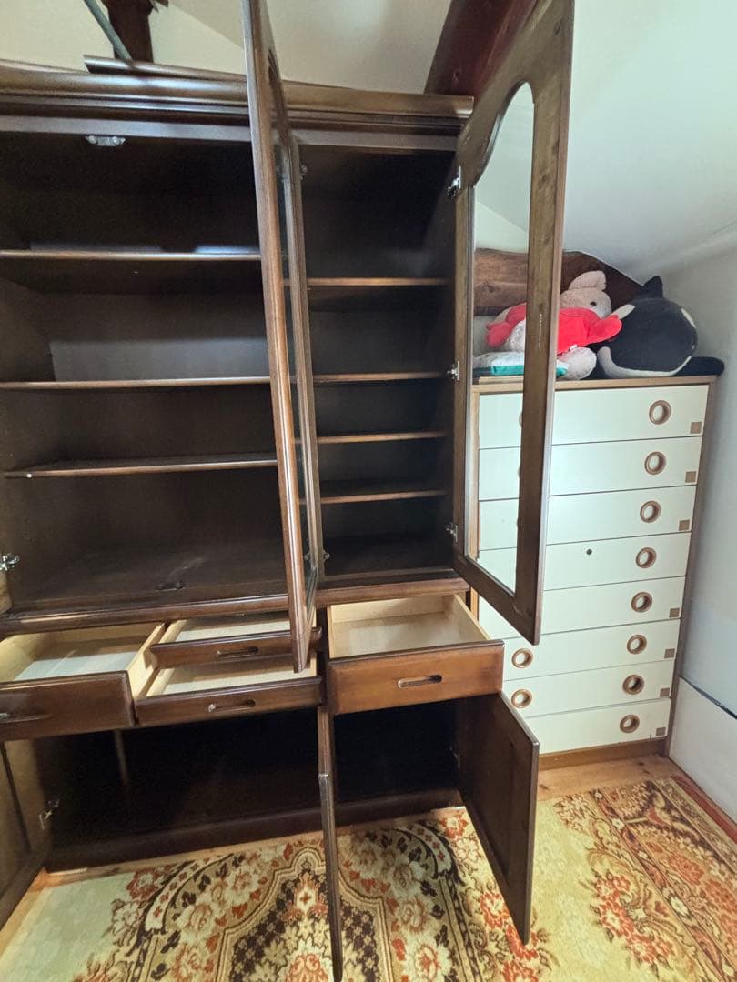 食器棚/本棚/箪笥/収納棚/木製棚/ ガラス扉 ヴィンテージ家具 『 引取希望』