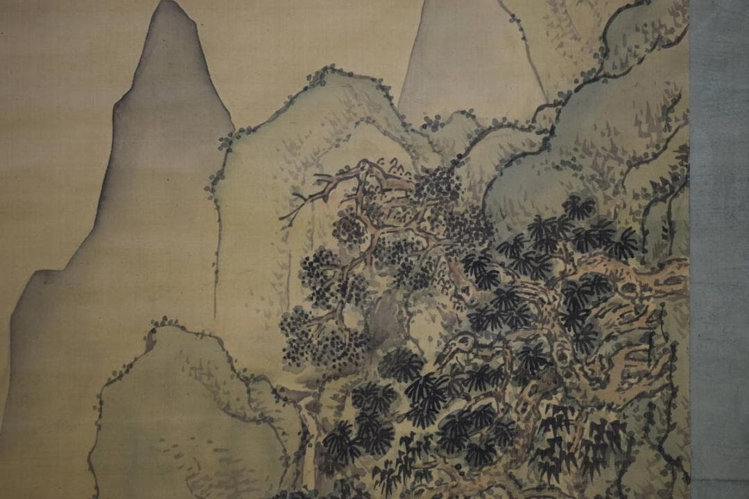 真作/谷文晁/山水屋形船図/絹表装/軸先紫檀/大幅/布袋屋掛軸HH-471