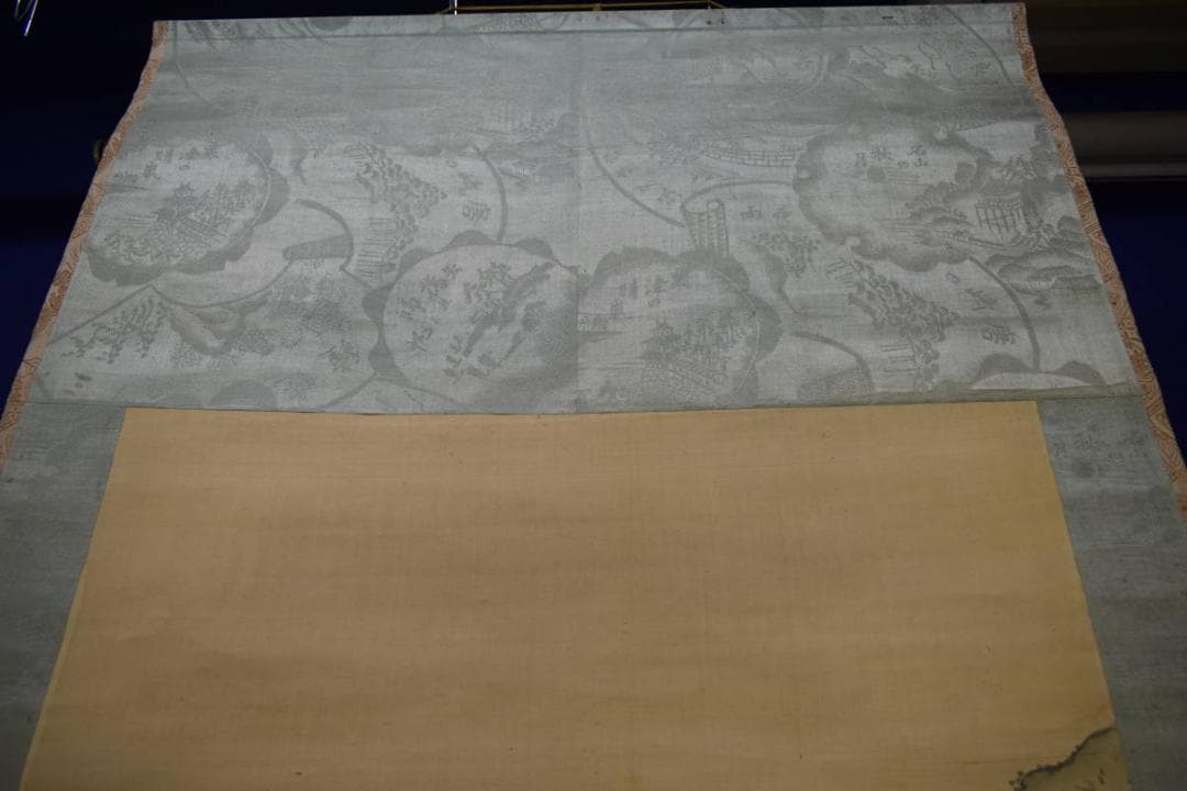 真作/谷文晁/山水屋形船図/絹表装/軸先紫檀/大幅/布袋屋掛軸HH-471