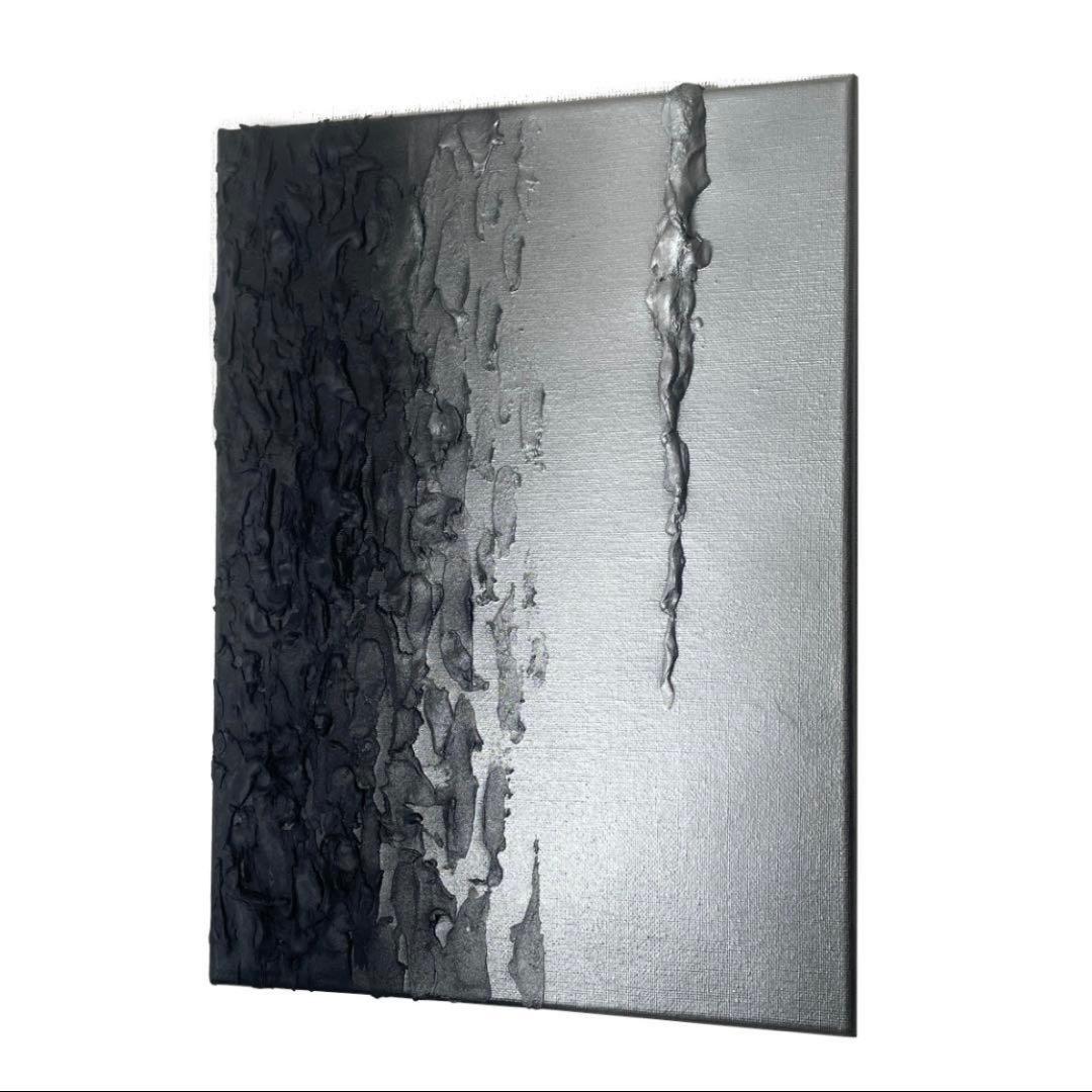 銀×黒 テクスチャーアート｜現代アート　抽象画　絵画　モダン　インテリア　001