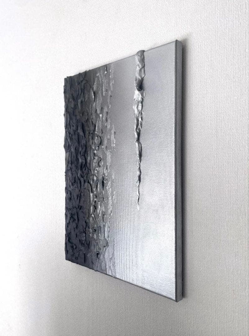 銀×黒 テクスチャーアート｜現代アート　抽象画　絵画　モダン　インテリア　001