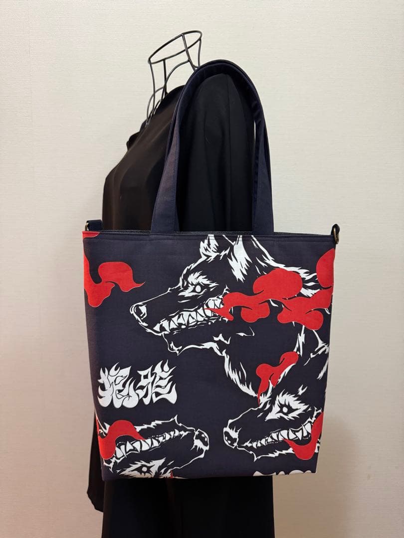 大相撲　狼雅　二子山部屋　相撲　浴衣　反物　和柄　粗布　バッグ　狼犬❷