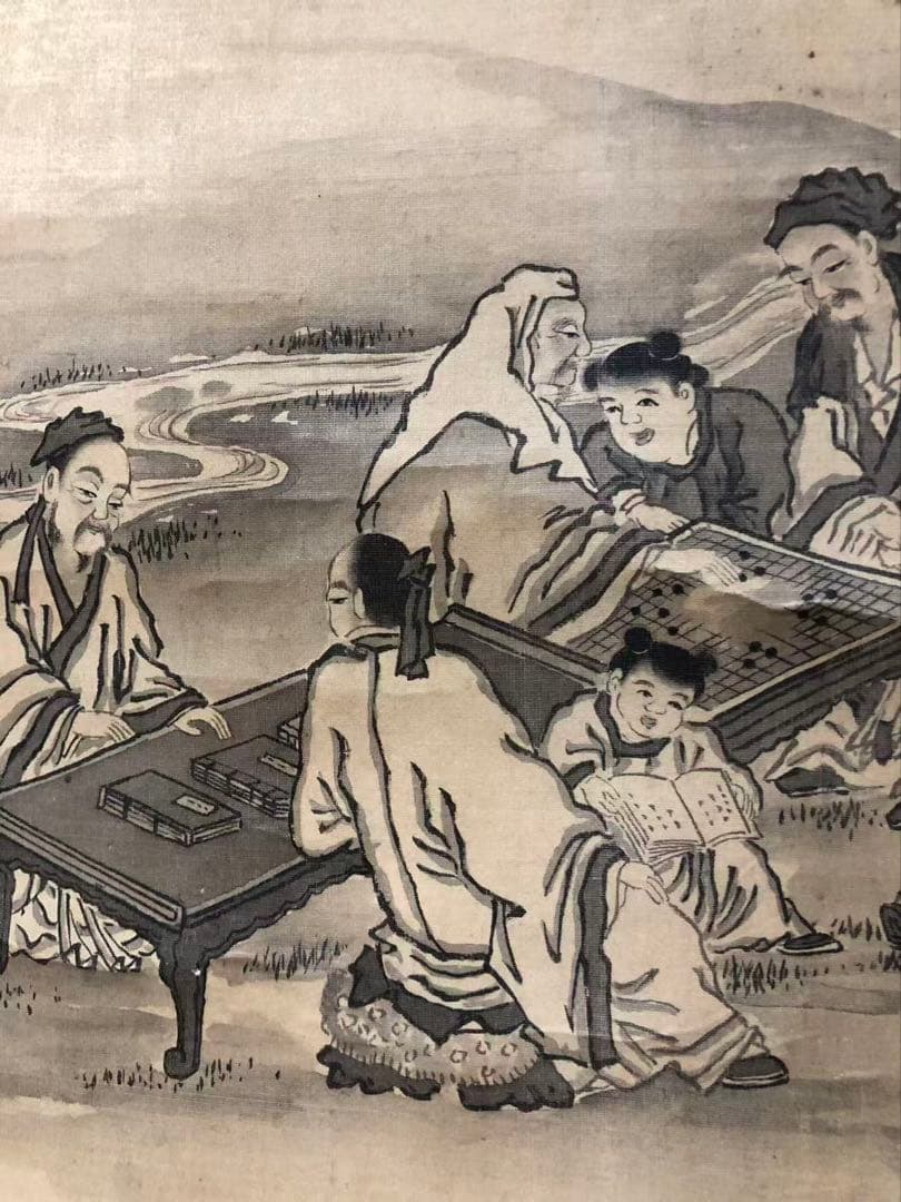 掛け軸　絹本［人物図］肉筆　木箱無し　送料込み！037！