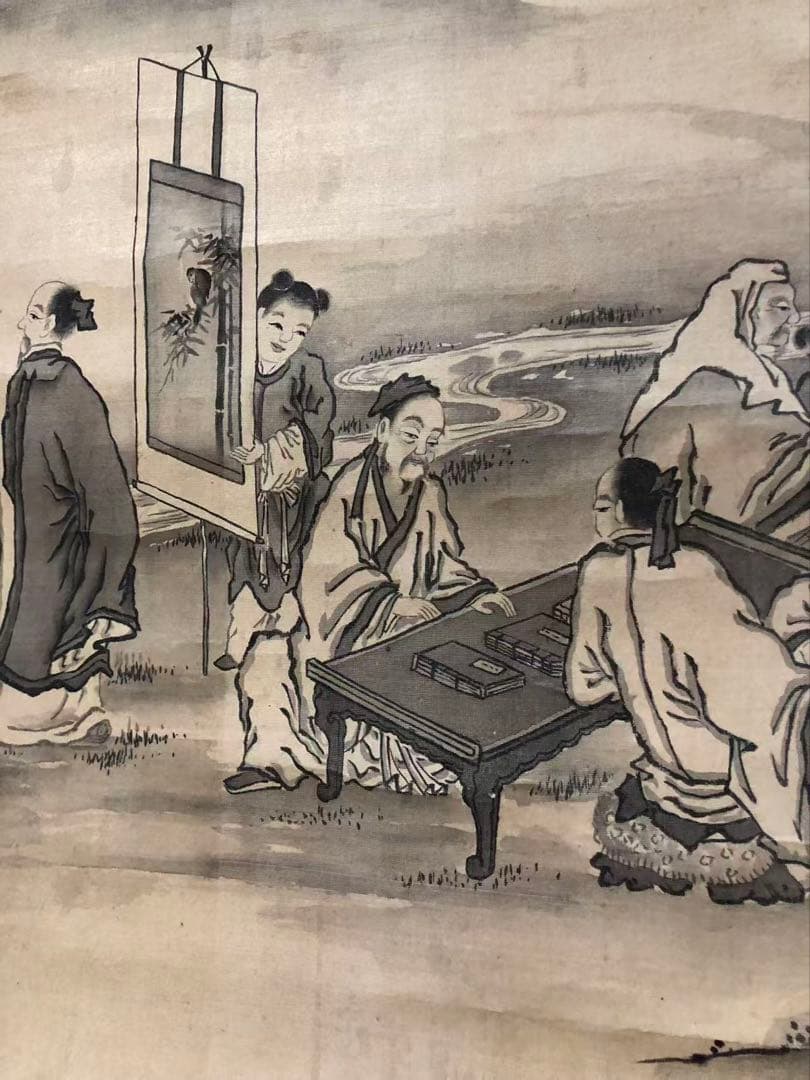 掛け軸　絹本［人物図］肉筆　木箱無し　送料込み！037！