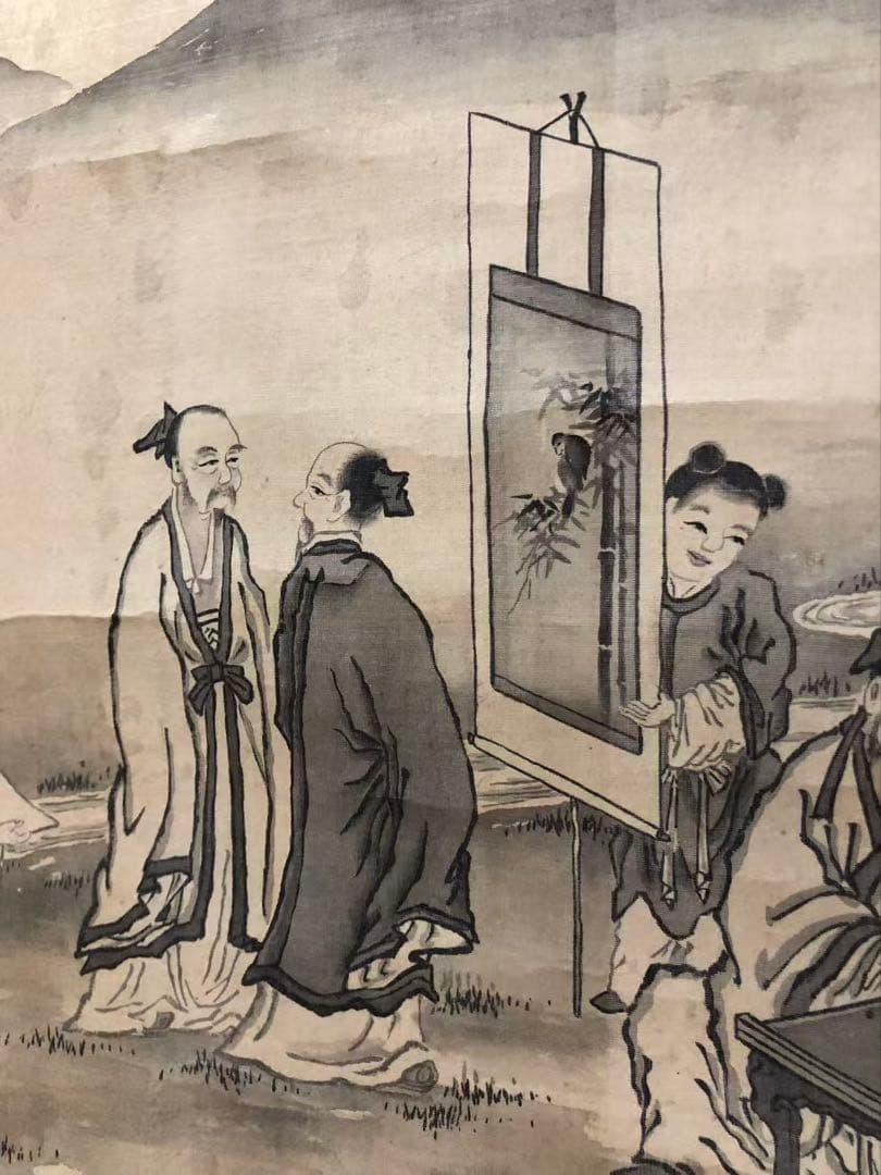 掛け軸　絹本［人物図］肉筆　木箱無し　送料込み！037！