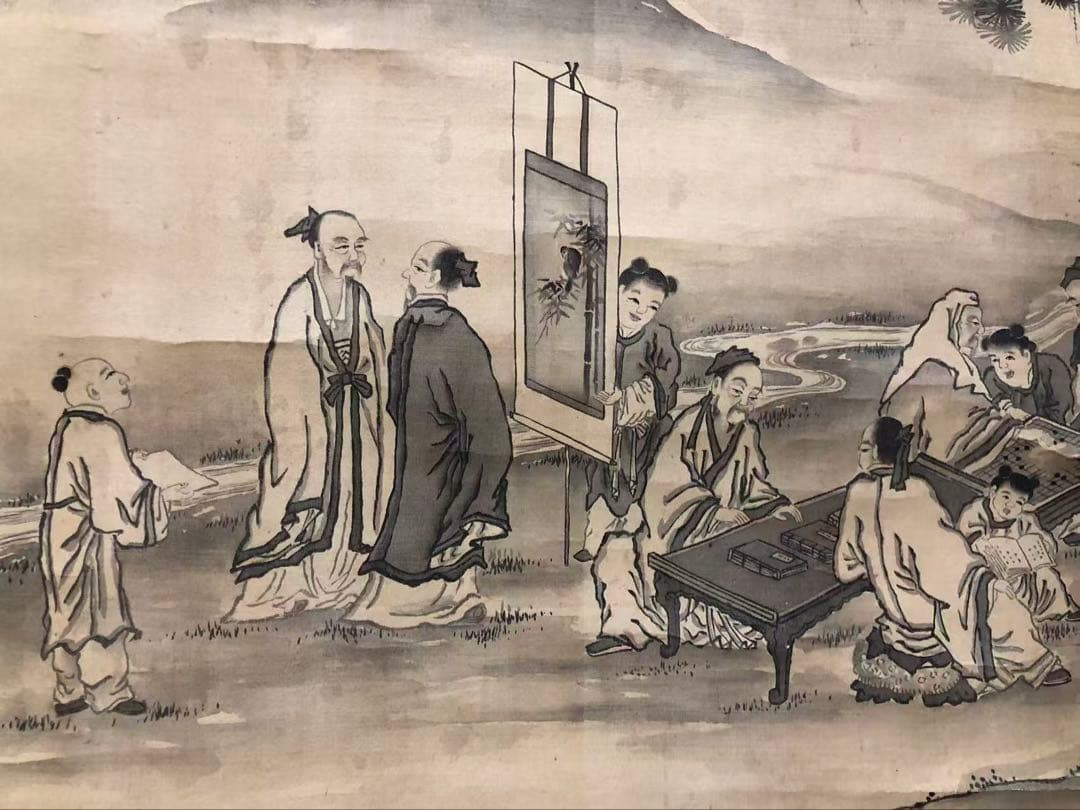 掛け軸　絹本［人物図］肉筆　木箱無し　送料込み！037！