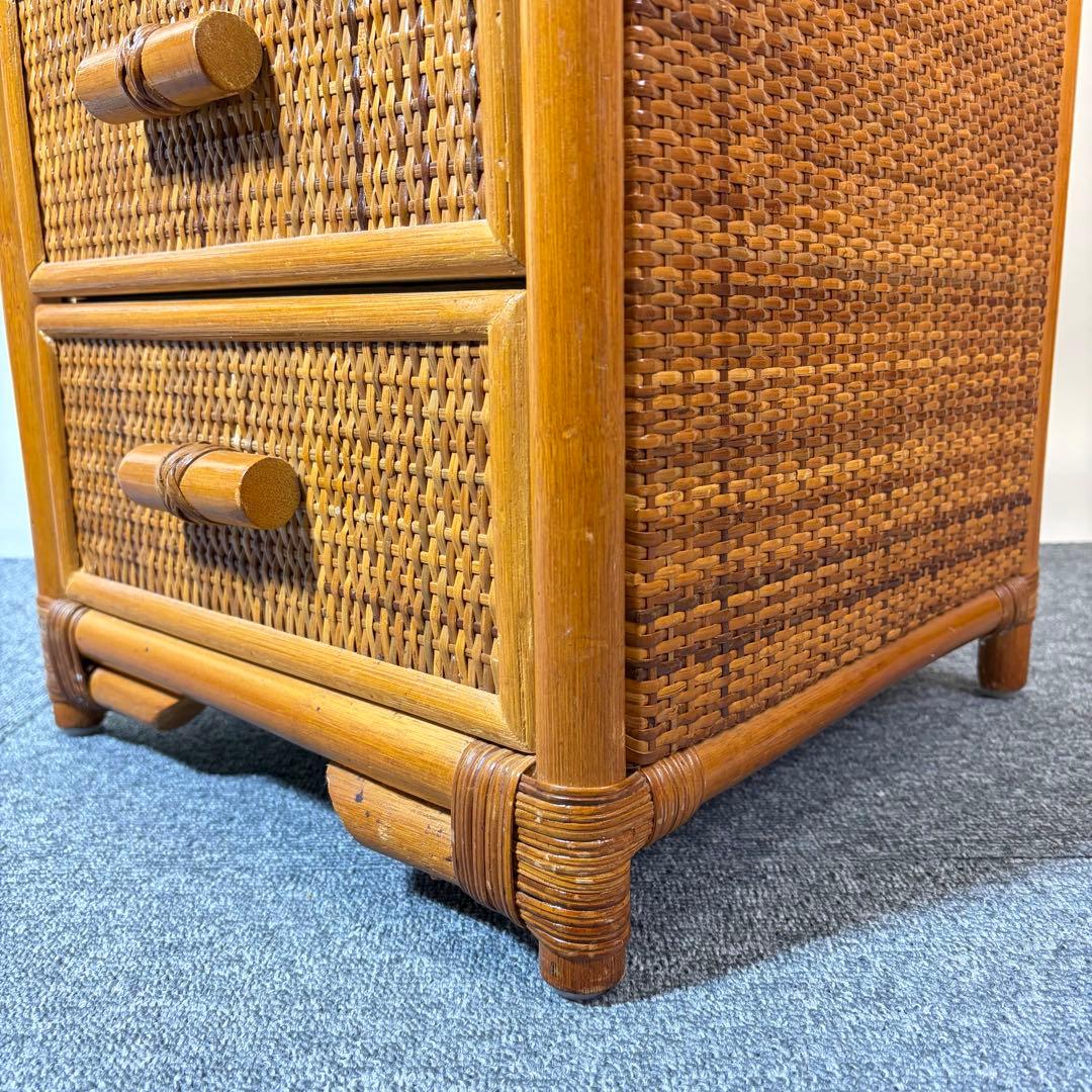 昭和レトロ ラタン 籐 6段チェスト 背が高い 縦長タンス スリム アジアン家具
