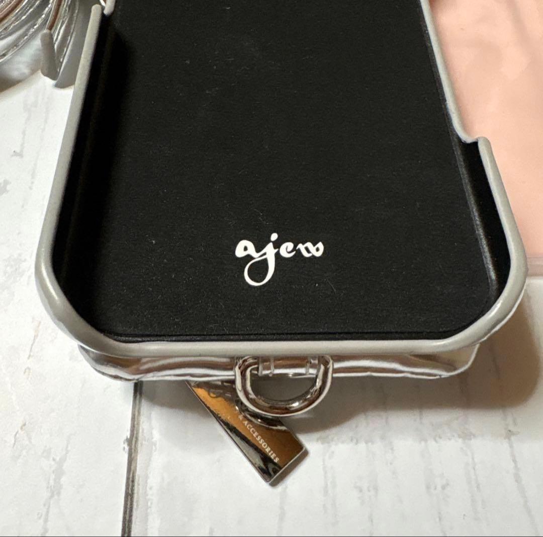 ajew シルバー iPhone16ケース ショルダーストラップ付き