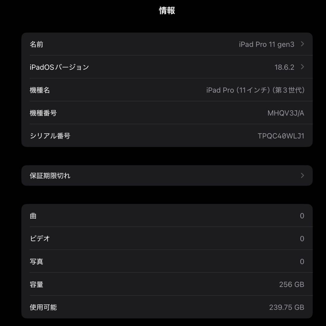 iPad Pro 11インチ M1チップ 第3世代 256GB