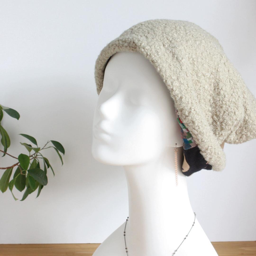 TOHIKO　ものすごい幅広ターバン ネコ＆ブロックチェック＆ループボア