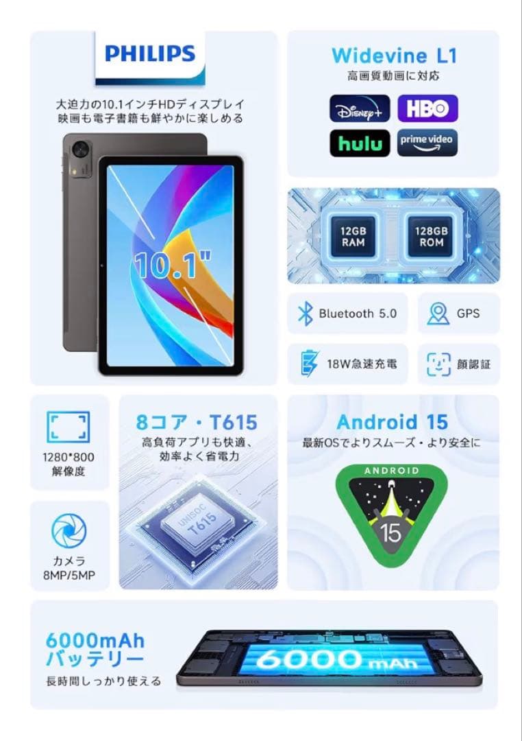 在庫限り【国内正規品】PHILIPS Android15 タブレット 10インチ