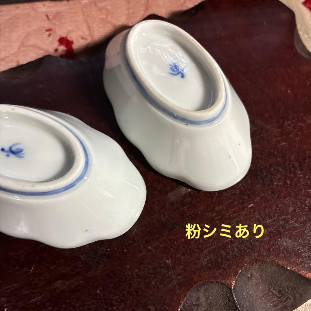 骨董　有田焼　伊万里　桐葉　竹柵　舟型皿　豆皿　２種４客　名陶　オールド香蘭社②
