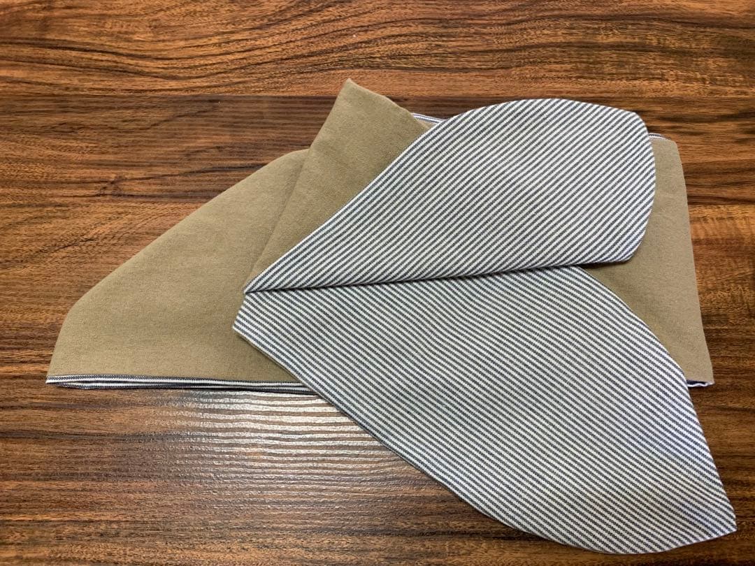 ★ターバン帽子★ヘッドラップ(カーキxストライプ)