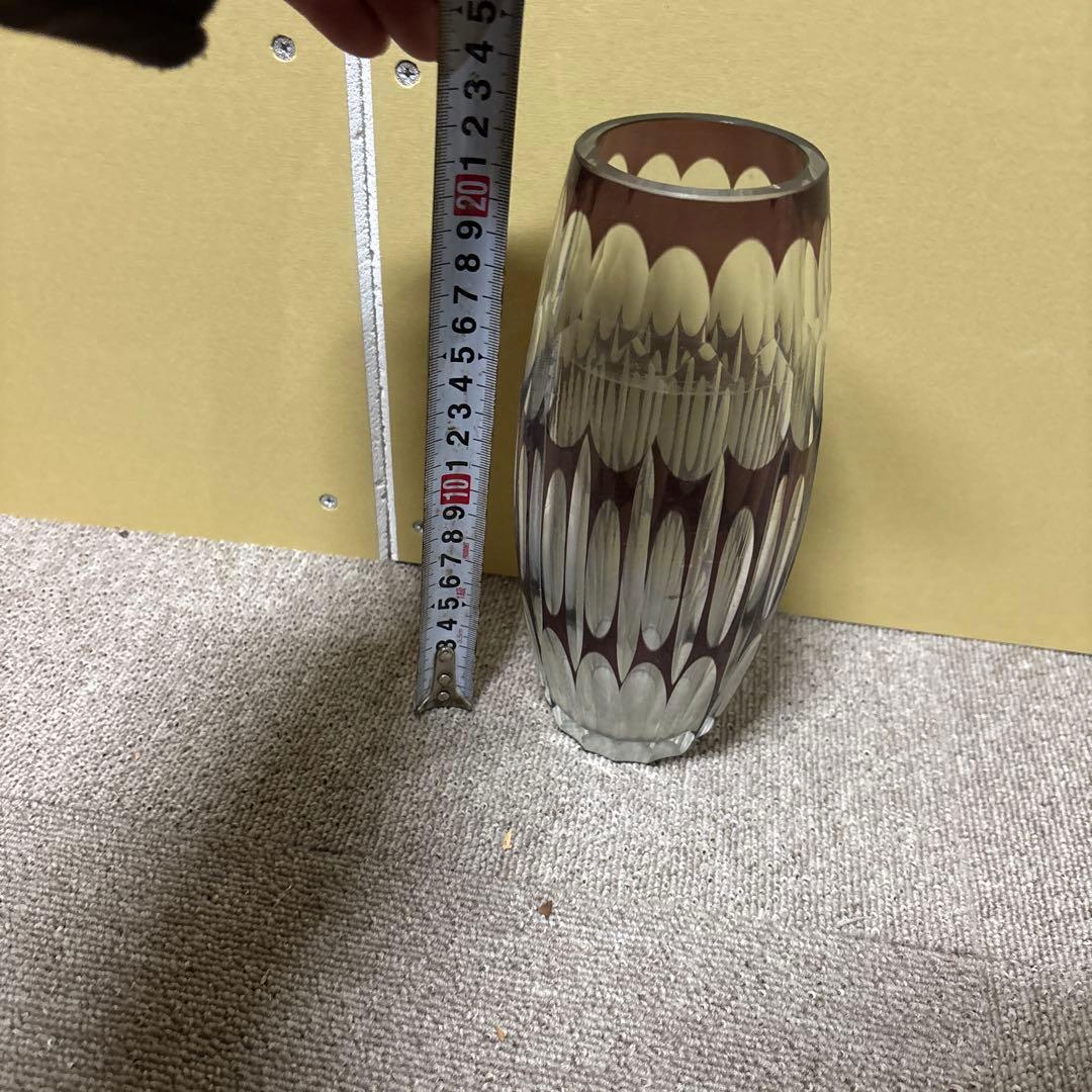 カットガラス花瓶 紫 20cm 江戸切子