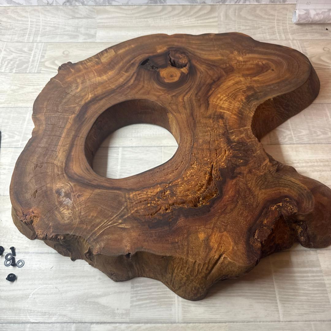 ハンドメイド品　樟輪切りサイドテーブル、テーブル