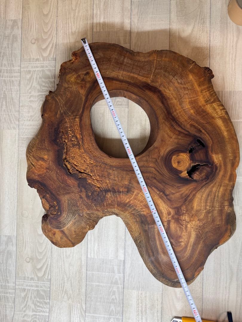 ハンドメイド品　樟輪切りサイドテーブル、テーブル