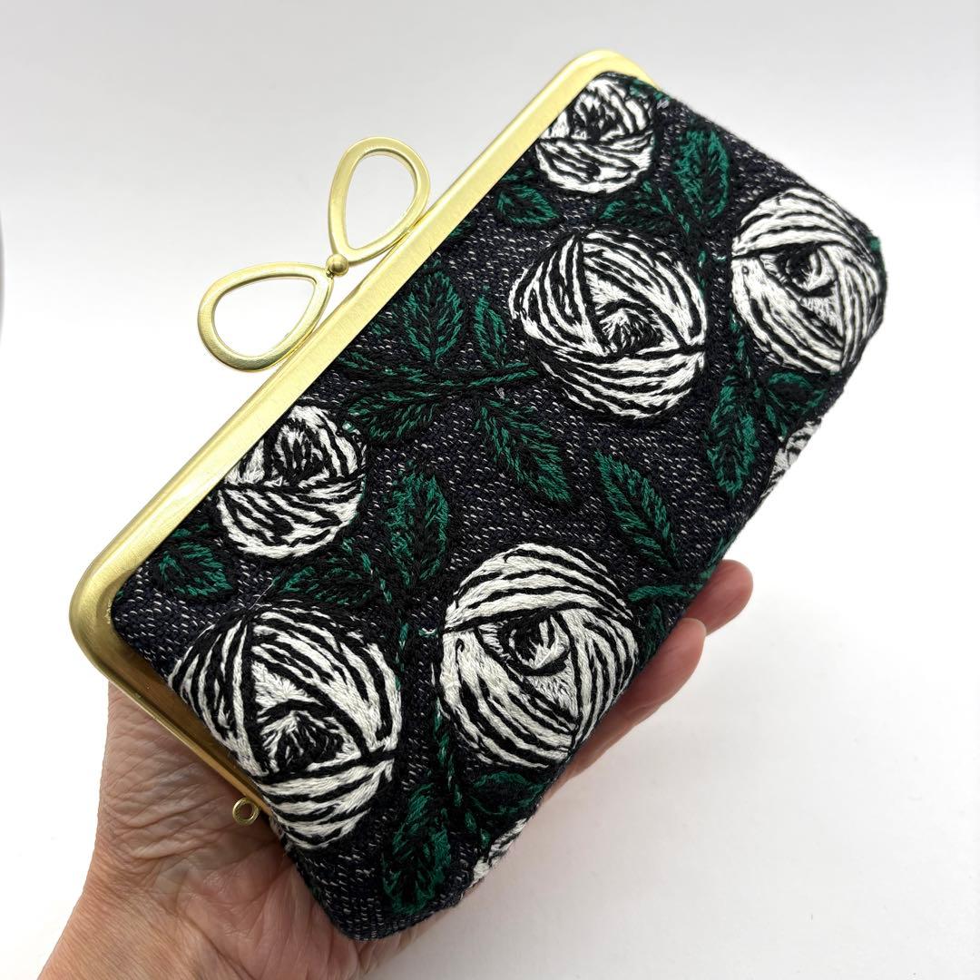 ハンドメイド ミナペルホネン 親子がま口長財布 rosy ネイビー