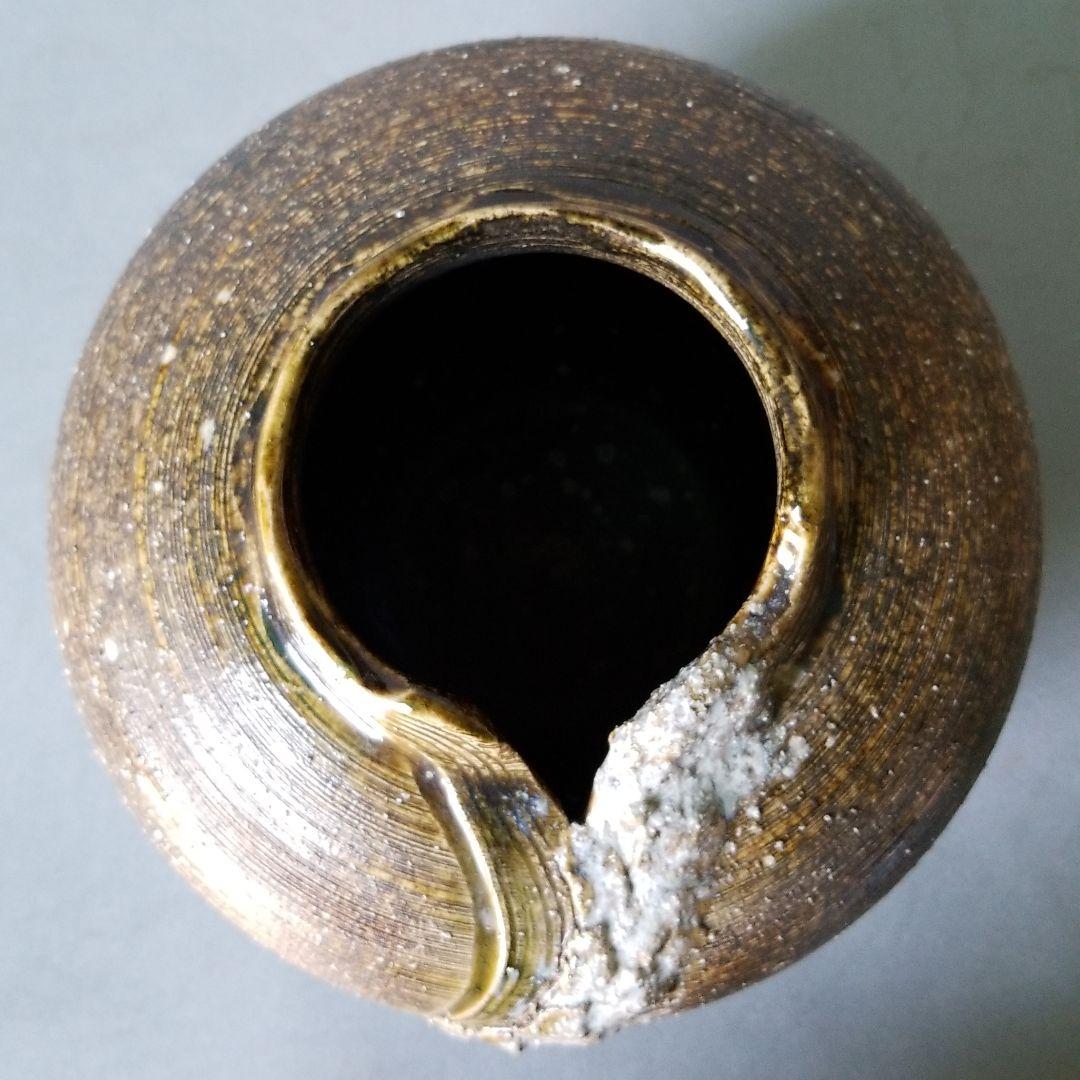信楽焼 花瓶 花入れ 白岩肌灰釉掛 直径２４cm