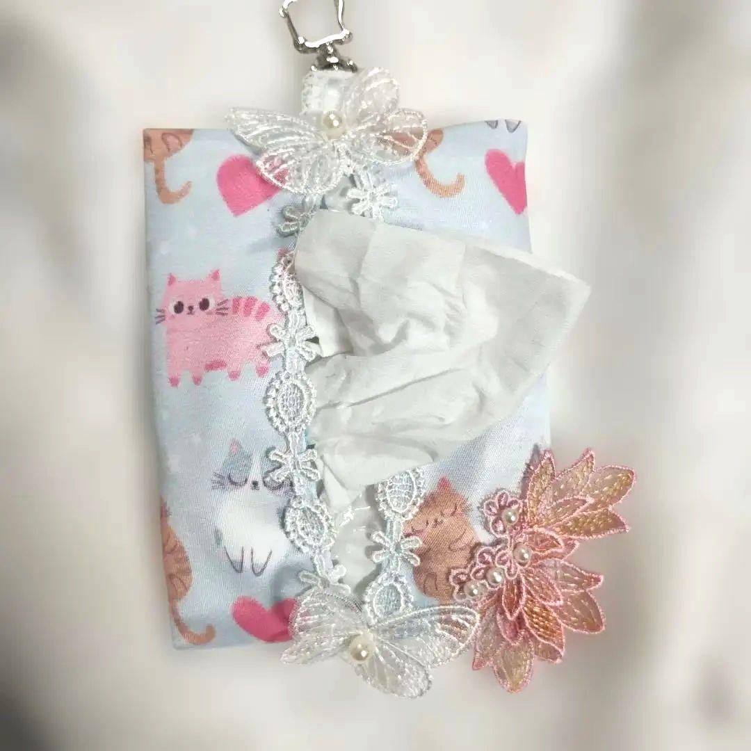 ポケットティッシュケース＆小物ミニポーチ 猫柄