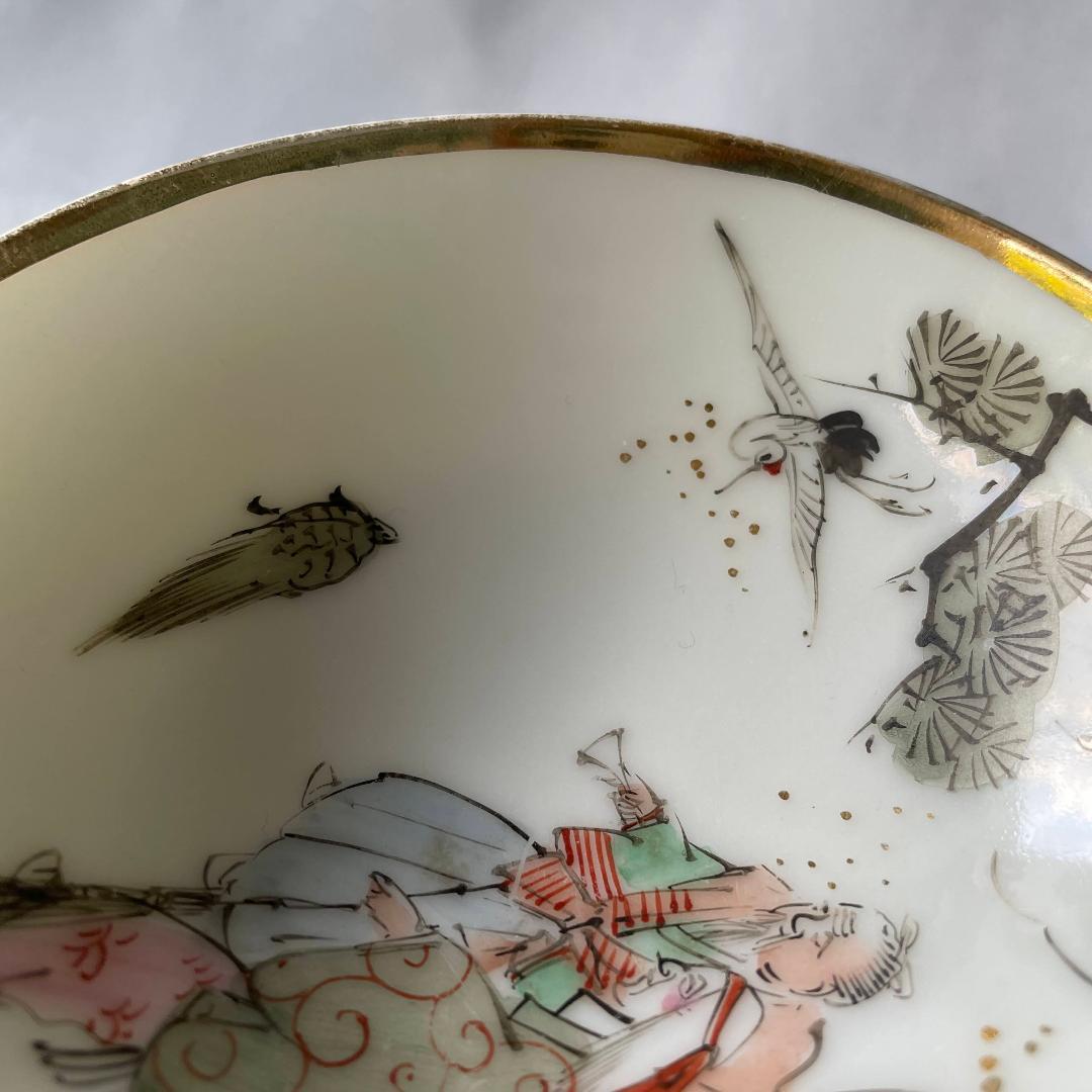 京の骨董品です！少し大きめ 四角の盃台 金彩 染付 長寿盃付 K2532