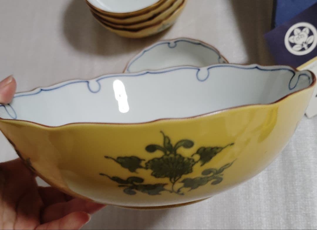 新品　未使用　たち吉 黄地輪花 中鉢 深皿 大皿 盛鉢 橘吉 黄地 小鉢　黄色