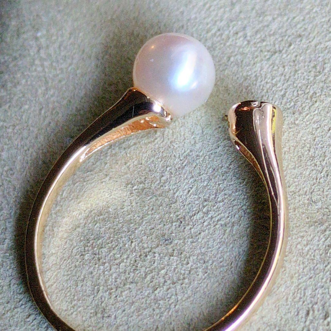 14kgf天然あこや真珠小ぶりで可愛らしいパール＆ビジューフォークリング指輪