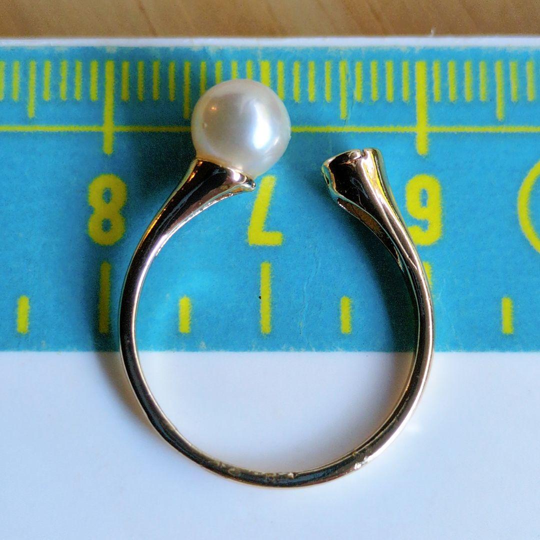 14kgf天然あこや真珠小ぶりで可愛らしいパール＆ビジューフォークリング指輪