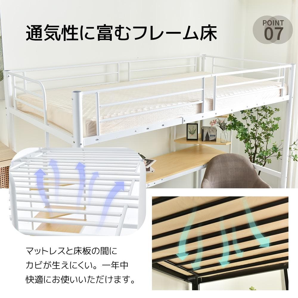 システムベット ロフトベッド シングル コンセント/デスク/収納/ラック棚付