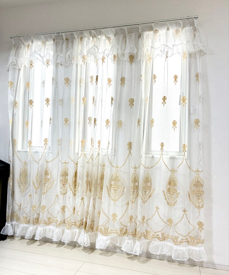 大サービス　レースカーテン　オーダーカーテン　フリル付き 2枚組　100※200