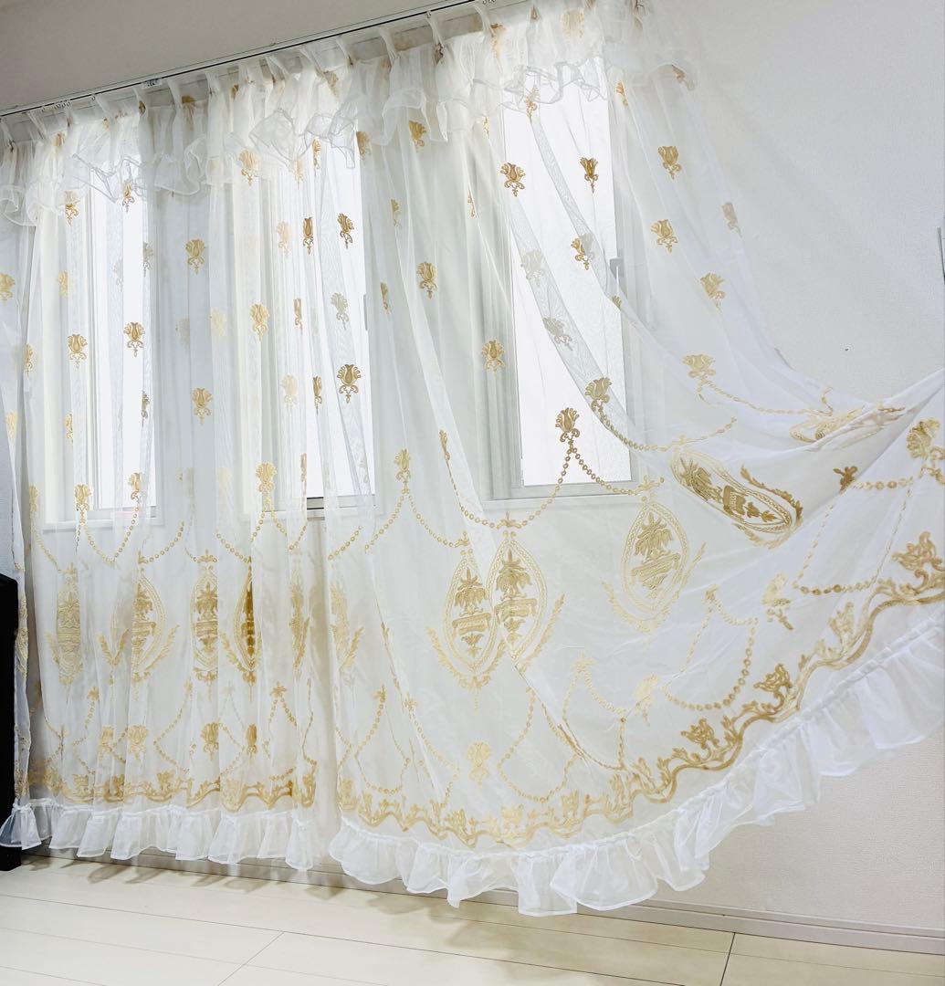 大サービス　レースカーテン　オーダーカーテン　フリル付き 2枚組　100※200