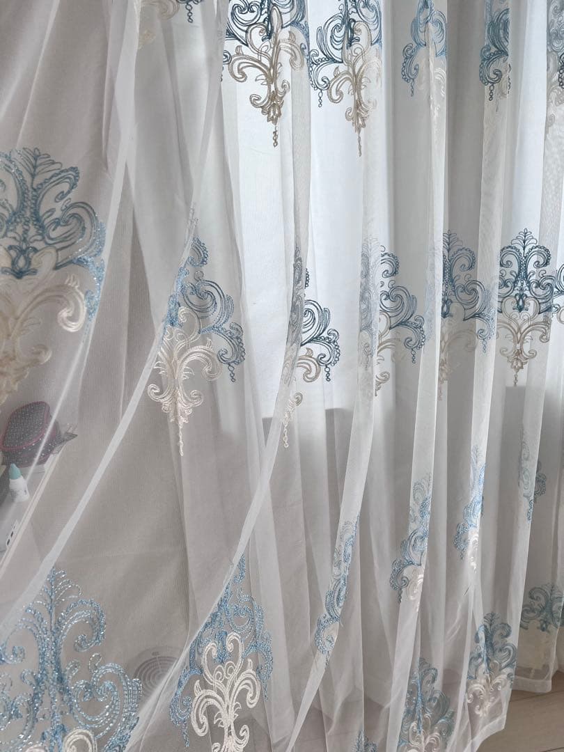 大サービス　レースカーテン　オーダーカーテン　フリル付き 2枚組　100※200