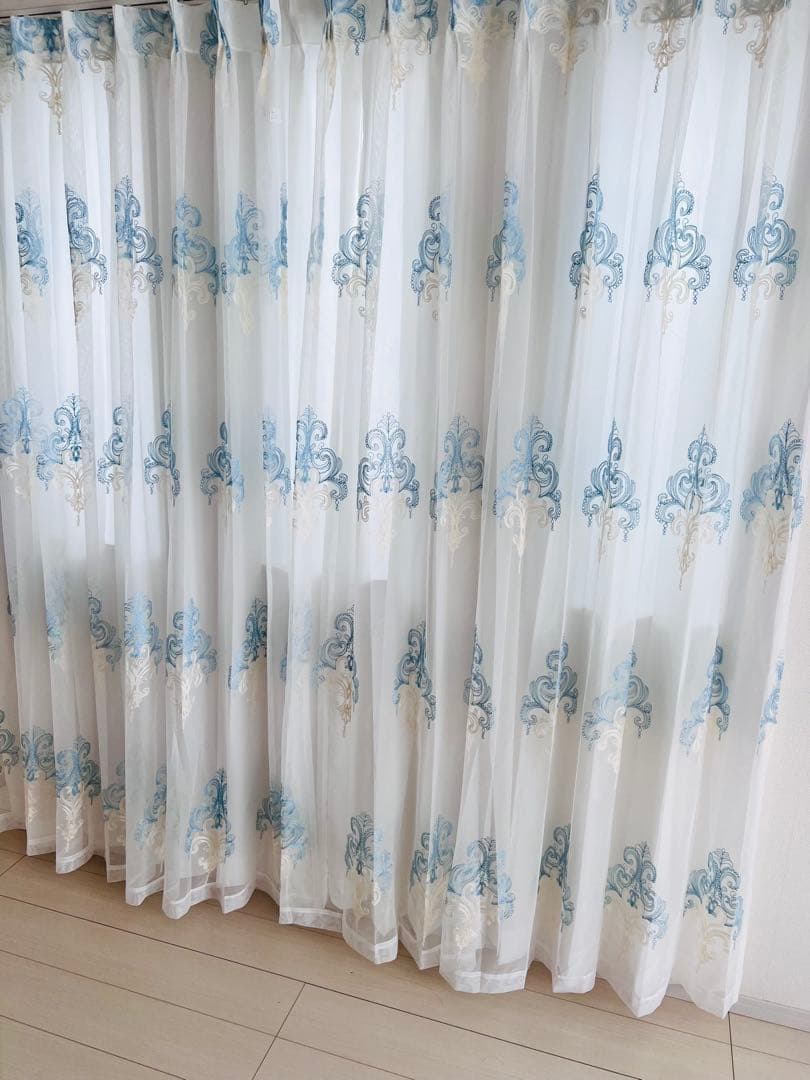 大サービス　レースカーテン　オーダーカーテン　フリル付き 2枚組　100※200