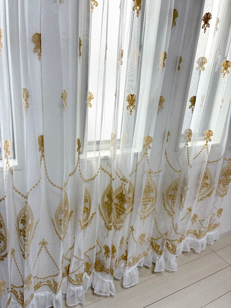 大サービス　レースカーテン　オーダーカーテン　フリル付き 2枚組　100※200