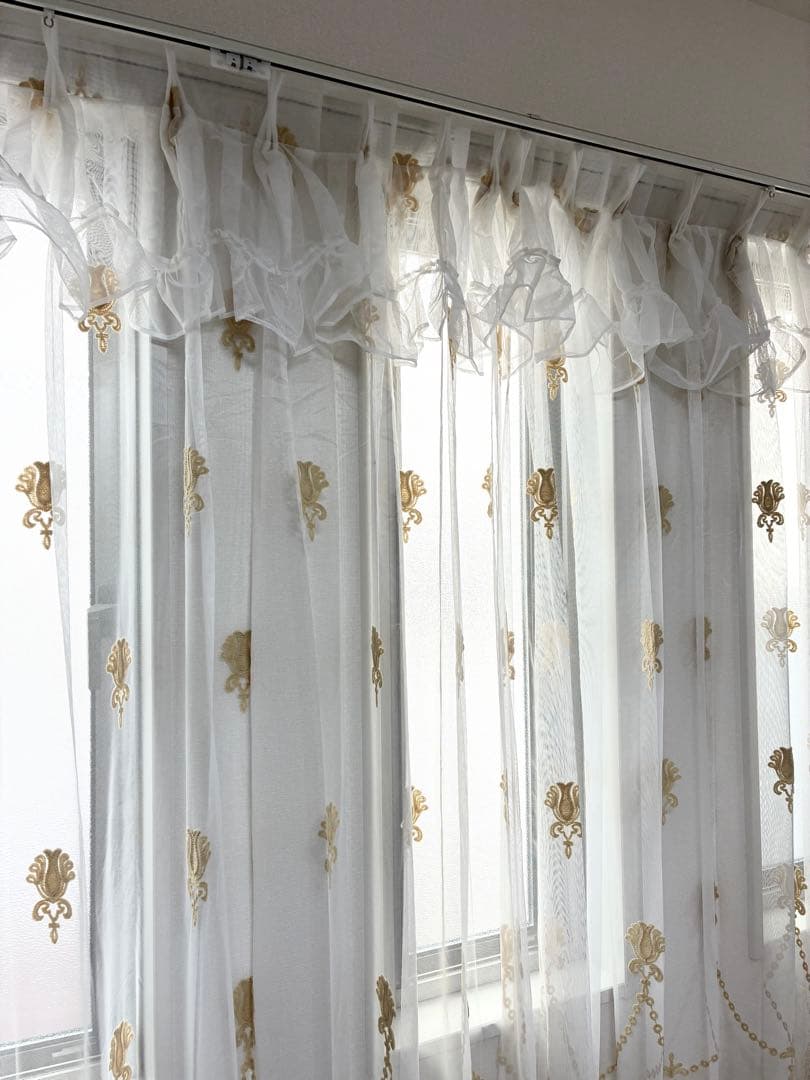 大サービス　レースカーテン　オーダーカーテン　フリル付き 2枚組　100※200